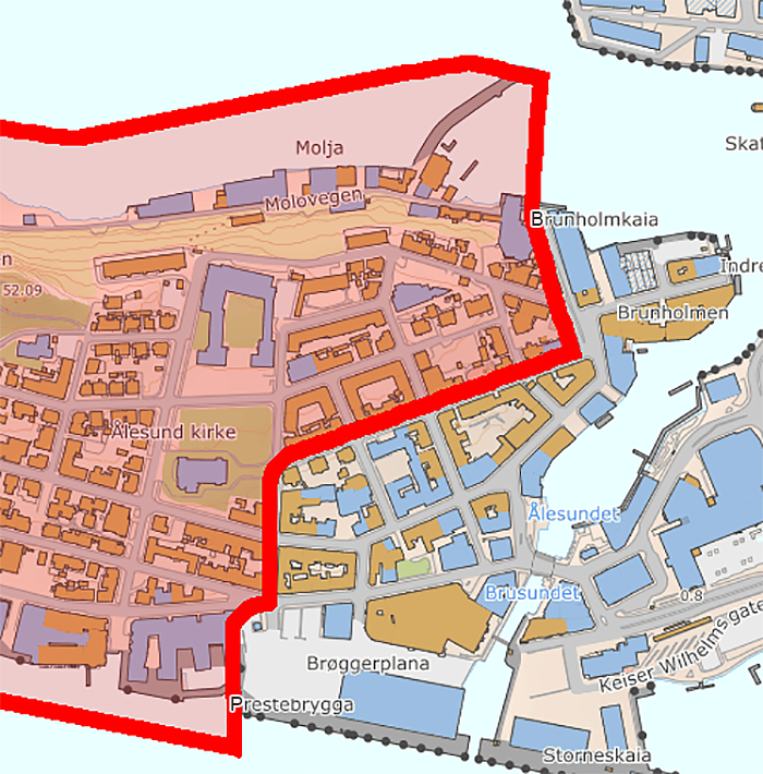 Utsnitt som viser grensen for forbudssonen på Aspøya - Klikk for stort bilde